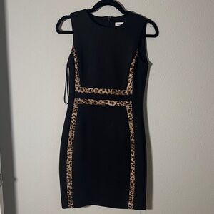 Calvin Klein Black Dress with Leopard Accents